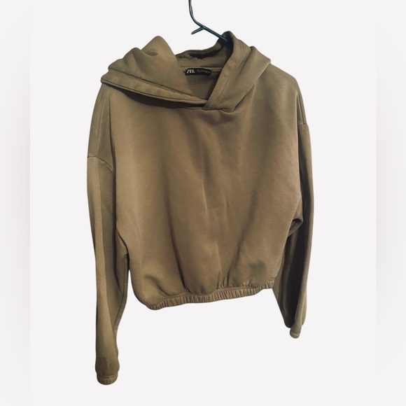 Zara Cropped Army Green Hoodie L - Picture 2 of 9